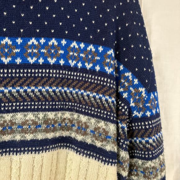 Rob Winter Sweater adult XL blue knit fair Isle Nordic geometric grandpa - Picture 4 of 6